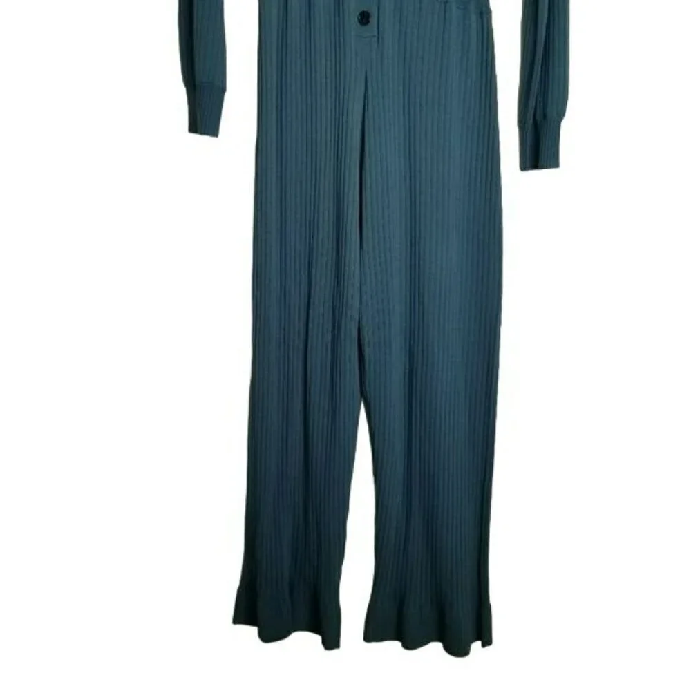 J.Crew NWT Blue Ribbed Cropped Jumpsuit Stretchy Knit Button Up Closure‎ 2022 M